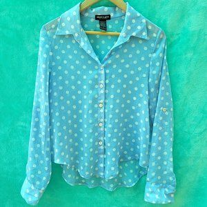 NEW retro style blue polka-dot button up top size small